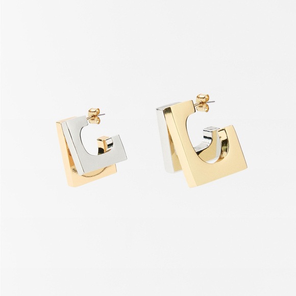 New in Box - NWT Zara Double Square Earrings GOLD / SILVER | 1011/210/881 - Picture 4 of 11